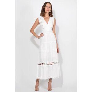 Adelyn Rae White Lace Midi Dress Small Sleeveless Boho Wedding Flaw Read